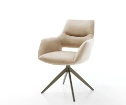 DrehstuhlYago-Flex mit Armlehnen Mikrofaser Beige Vintage Kreuzgestell breit Effektfinish Titan 360° drehbar Wippfunktion Taschenfederkern Sofort versandfertig