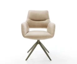 DrehstuhlYago-Flex mit Armlehnen Mikrofaser Beige Vintage Kreuzgestell breit Effektfinish Titan 360° drehbar Wippfunktion Taschenfederkern Sofort versandfertig