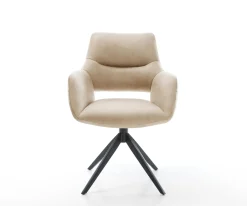 DrehstuhlYago-Flex mit Armlehnen Mikrofaser Beige Vintage Kreuzgestell breit Schwarz 360° drehbar Wippfunktion Taschenfederkern Sofort versandfertig