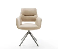 DrehstuhlYago-Flex mit Armlehnen Mikrofaser Beige Vintage Kreuzgestell breit Graphit 360° drehbar Wippfunktion Taschenfederkern Sofort versandfertig
