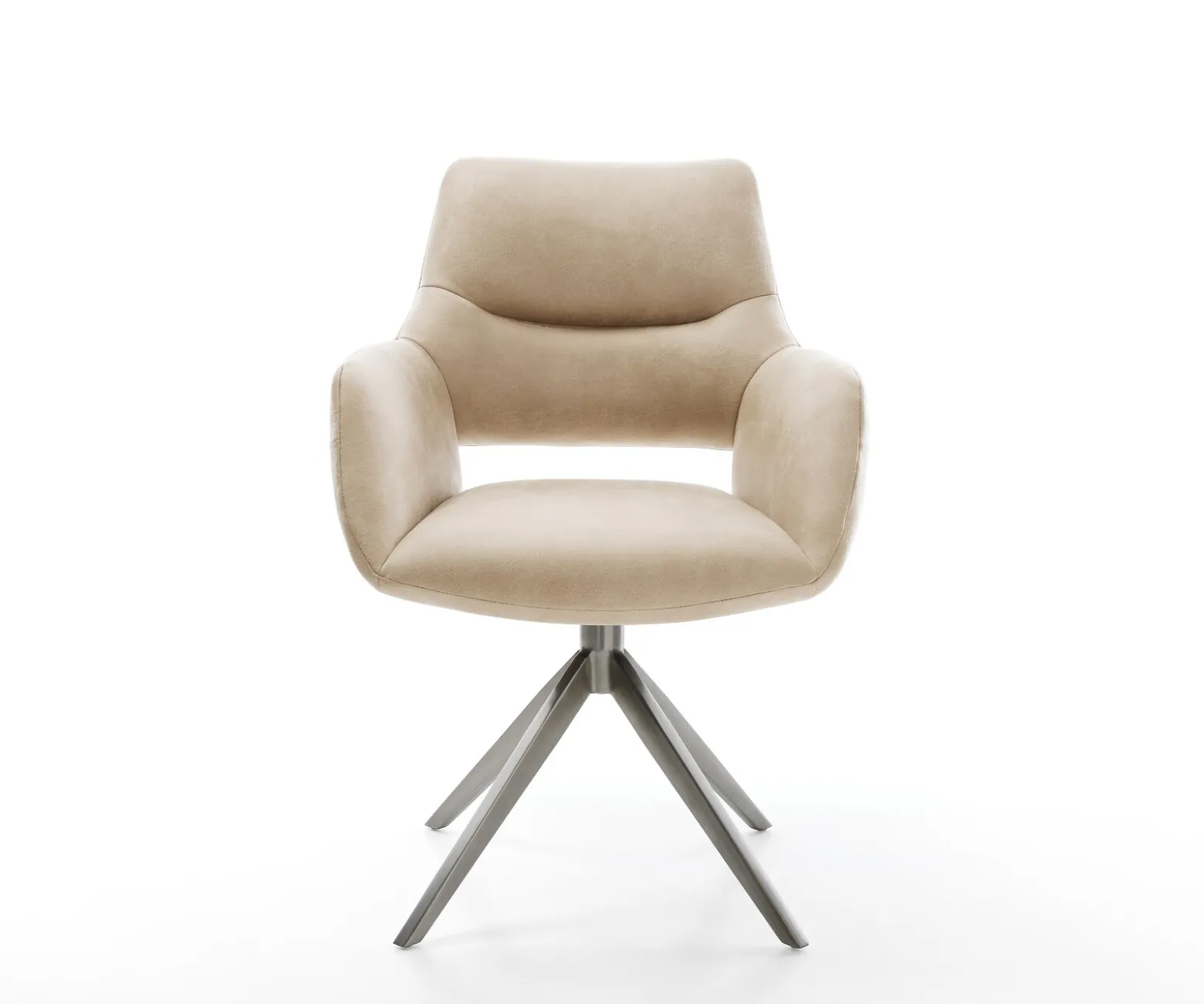DrehstuhlYago-Flex mit Armlehnen Mikrofaser Beige Vintage Kreuzgestell breit Graphit 360° drehbar Wippfunktion Taschenfederkern Sofort versandfertig