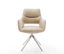 DrehstuhlYago-Flex mit Armlehnen Mikrofaser Beige Vintage Kreuzgestell breit Edelstahl 360° drehbar Wippfunktion Taschenfederkern Sofort versandfertig