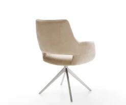 DrehstuhlYago-Flex mit Armlehnen Mikrofaser Beige Vintage Kreuzgestell breit Edelstahl 360° drehbar Wippfunktion Taschenfederkern Sofort versandfertig