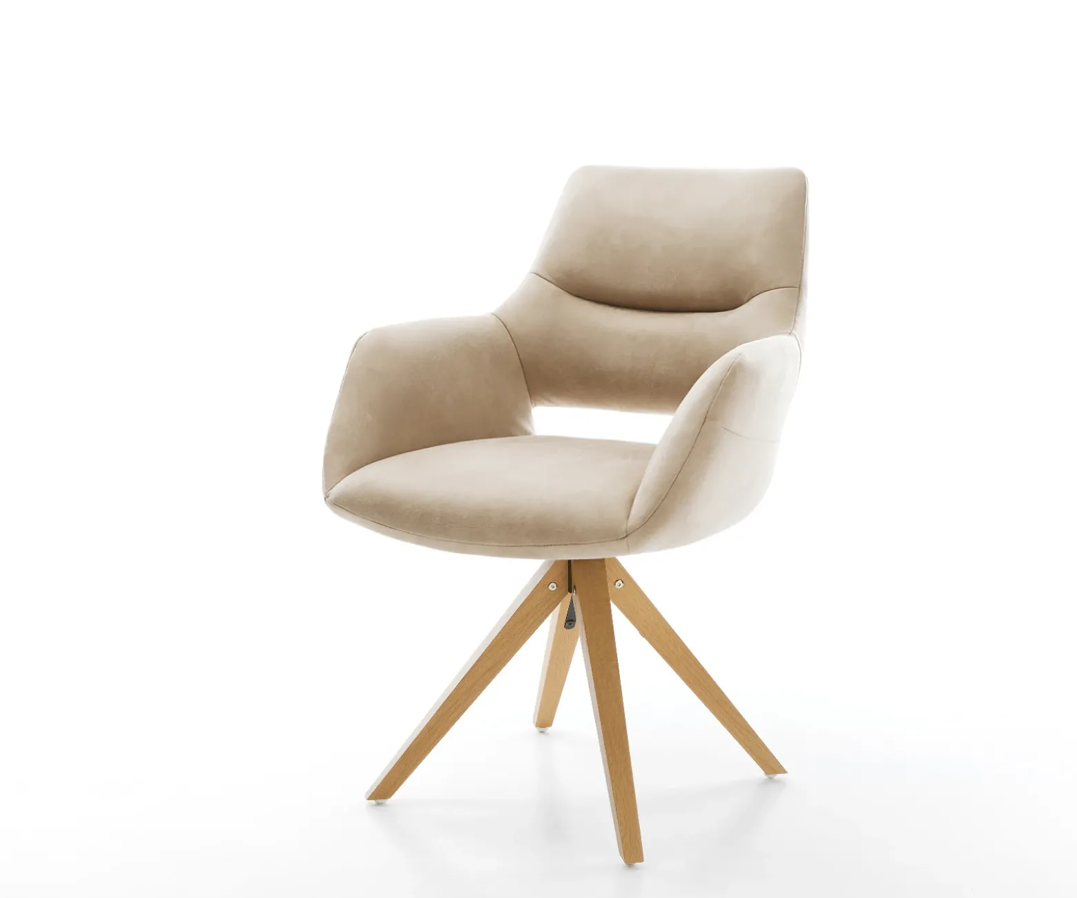 DrehstuhlYago-Flex mit Armlehnen Mikrofaser Beige Vintage Holzgestell kantig Natur 360° drehbar Taschenfederkern Versandfertig ca. 28.10.26