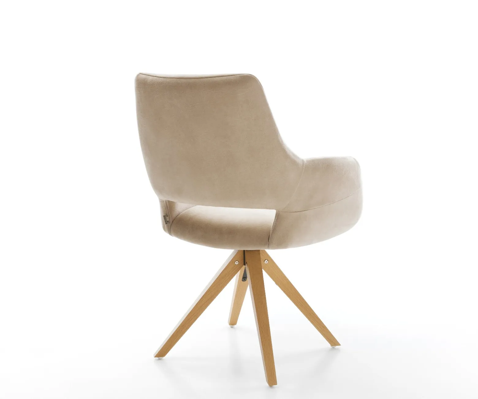 DrehstuhlYago-Flex mit Armlehnen Mikrofaser Beige Vintage Holzgestell kantig Natur 360° drehbar Taschenfederkern Versandfertig ca. 28.10.26