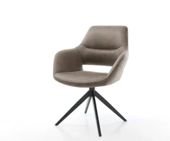 DrehstuhlYago-Flex mit Armlehnen Mikrofaser Taupe Vintage Kreuzgestell breit Schwarz 360° drehbar Wippfunktion Taschenfederkern Sofort versandfertig