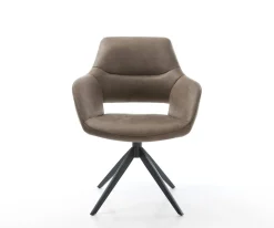 DrehstuhlYago-Flex mit Armlehnen Mikrofaser Taupe Vintage Kreuzgestell breit Schwarz 360° drehbar Wippfunktion Taschenfederkern Sofort versandfertig