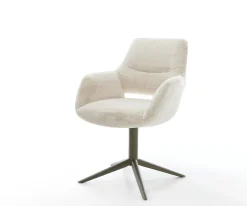 DrehstuhlYago-Flex mit Armlehnen Plüsch Creme-Weiß Fußkreuz Effektfinish Titan 360° drehbar Wippfunktion Taschenfederkern Sofort versandfertig