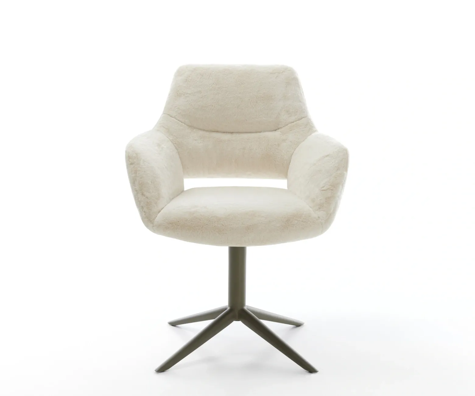 DrehstuhlYago-Flex mit Armlehnen Plüsch Creme-Weiß Fußkreuz Effektfinish Titan 360° drehbar Wippfunktion Taschenfederkern Sofort versandfertig
