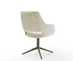 DrehstuhlYago-Flex mit Armlehnen Plüsch Creme-Weiß Fußkreuz Effektfinish Titan 360° drehbar Wippfunktion Taschenfederkern Sofort versandfertig