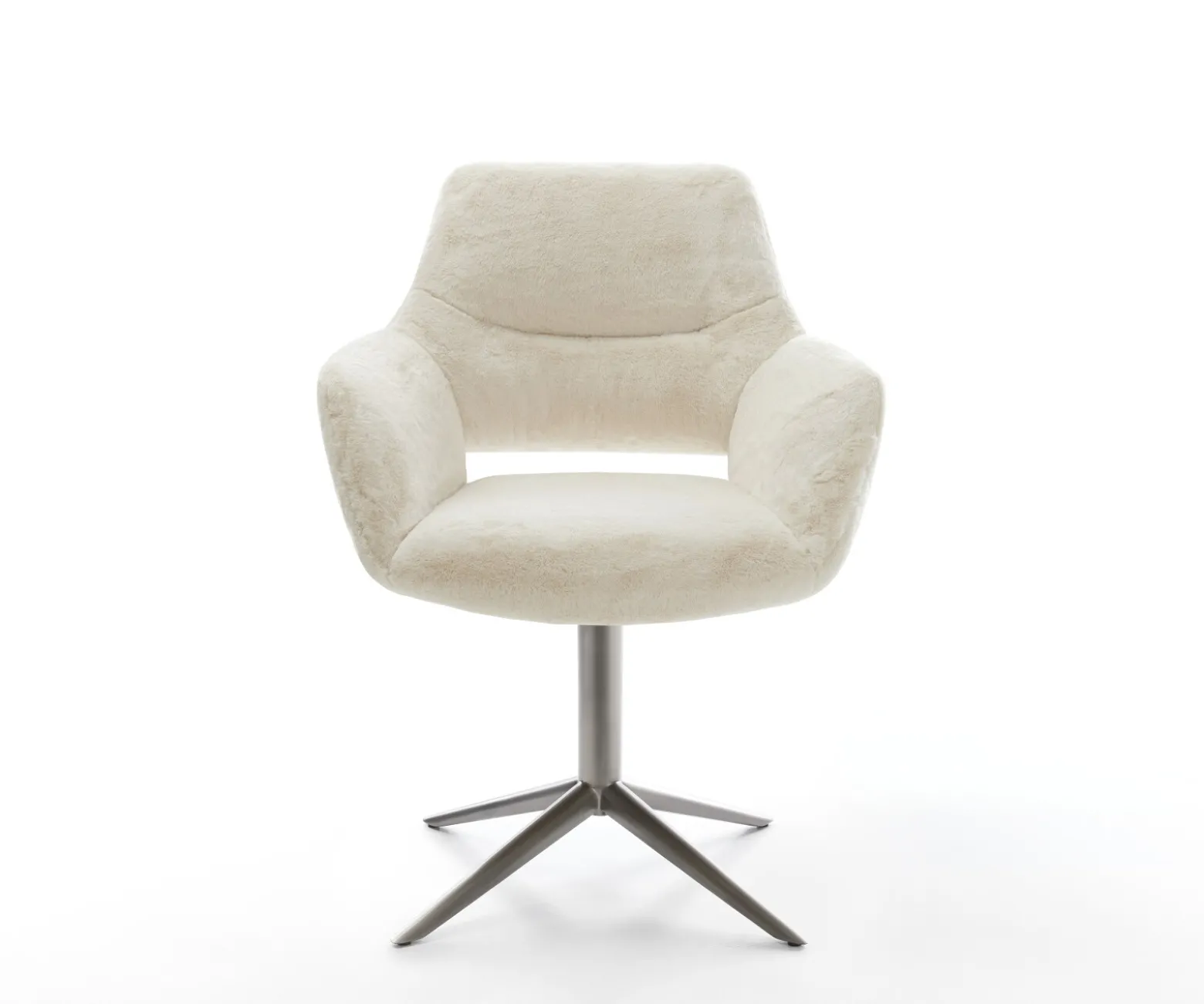 DrehstuhlYago-Flex mit Armlehnen Plüsch Creme-Weiß Fußkreuz Graphit 360° drehbar Wippfunktion Taschenfederkern Sofort versandfertig
