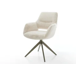 DrehstuhlYago-Flex mit Armlehnen Plüsch Creme-Weiß Kreuzgestell breit Effektfinish Titan 360° drehbar Wippfunktion Taschenfederkern Sofort versandfertig