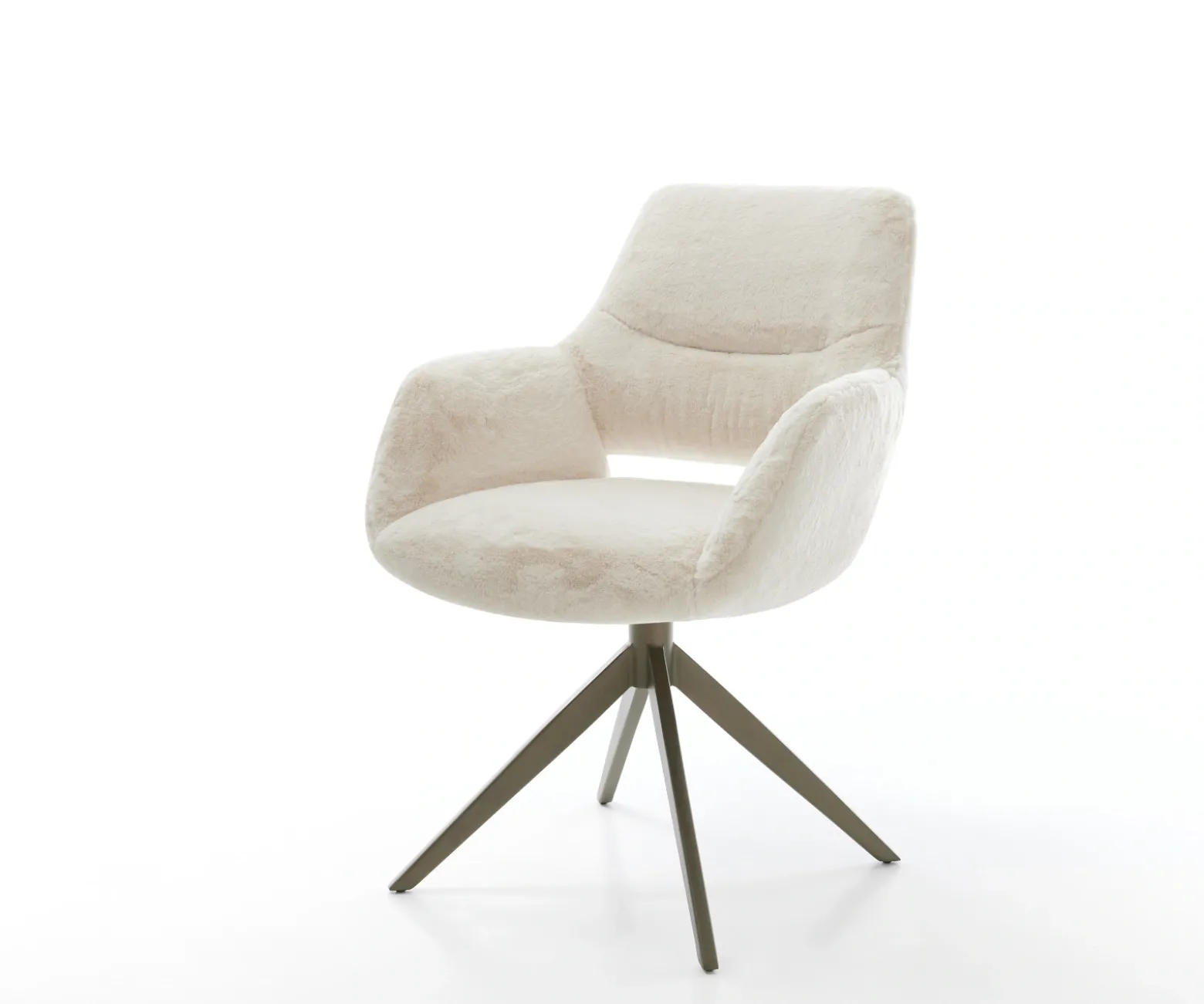 DrehstuhlYago-Flex mit Armlehnen Plüsch Creme-Weiß Kreuzgestell breit Effektfinish Titan 360° drehbar Wippfunktion Taschenfederkern Sofort versandfertig