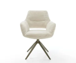 DrehstuhlYago-Flex mit Armlehnen Plüsch Creme-Weiß Kreuzgestell breit Effektfinish Titan 360° drehbar Wippfunktion Taschenfederkern Sofort versandfertig