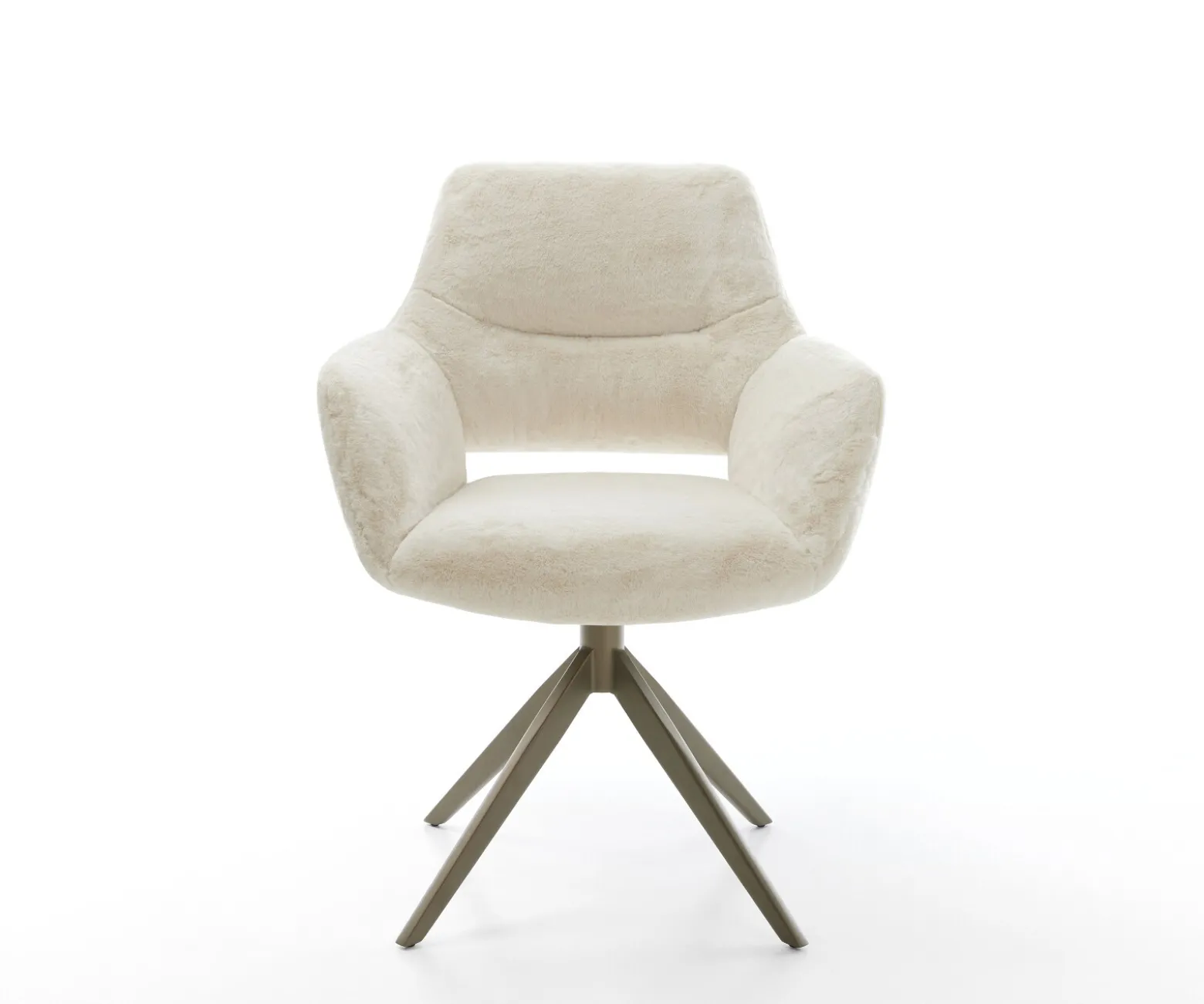 DrehstuhlYago-Flex mit Armlehnen Plüsch Creme-Weiß Kreuzgestell breit Effektfinish Titan 360° drehbar Wippfunktion Taschenfederkern Sofort versandfertig