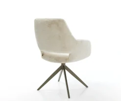 DrehstuhlYago-Flex mit Armlehnen Plüsch Creme-Weiß Kreuzgestell breit Effektfinish Titan 360° drehbar Wippfunktion Taschenfederkern Sofort versandfertig