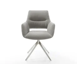 DrehstuhlYago-Flex mit Armlehnen Strukturstoff Soft Grau Kreuzgestell breit Edelstahl 360° drehbar Wippfunktion Taschenfederkern Sofort versandfertig