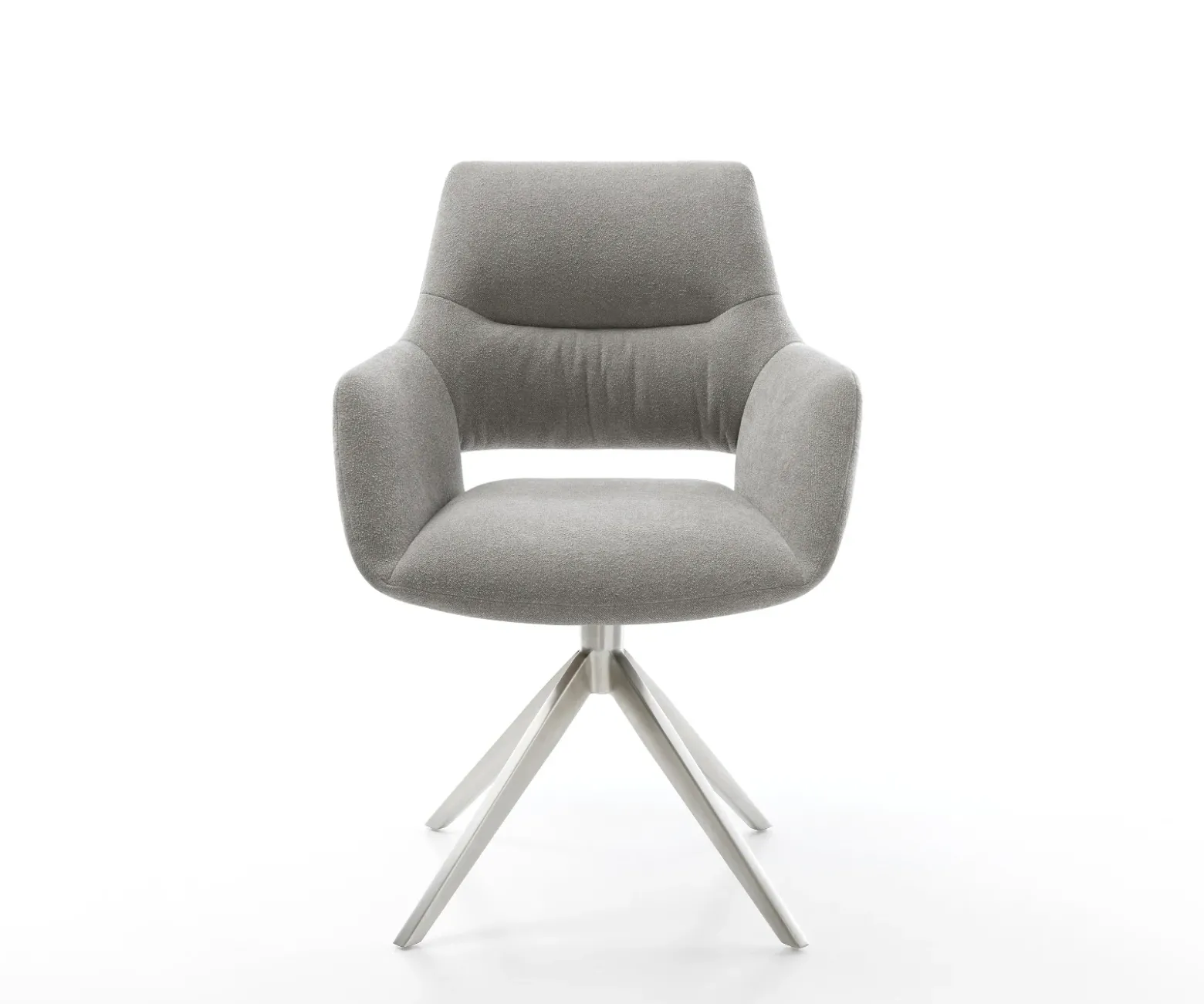DrehstuhlYago-Flex mit Armlehnen Strukturstoff Soft Grau Kreuzgestell breit Edelstahl 360° drehbar Wippfunktion Taschenfederkern Sofort versandfertig