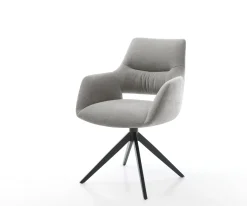DrehstuhlYago-Flex mit Armlehnen Strukturstoff Soft Grau Kreuzgestell breit Schwarz 360° drehbar Wippfunktion Taschenfederkern Sofort versandfertig