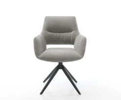 DrehstuhlYago-Flex mit Armlehnen Strukturstoff Soft Grau Kreuzgestell breit Schwarz 360° drehbar Wippfunktion Taschenfederkern Sofort versandfertig