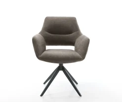 DrehstuhlYago-Flex mit Armlehnen Strukturstoff Soft Taupe Kreuzgestell breit Schwarz 360° drehbar Wippfunktion Taschenfederkern Sofort versandfertig