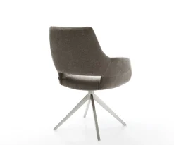 DrehstuhlYago-Flex mit Armlehnen Strukturstoff Soft Taupe Kreuzgestell breit Edelstahl 360° drehbar Wippfunktion Taschenfederkern Sofort versandfertig