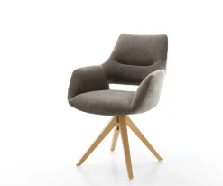 DrehstuhlYago-Flex mit Armlehnen Strukturstoff Soft Taupe Holzgestell kantig Natur 360° drehbar Taschenfederkern Versandfertig ca. 28.10.26