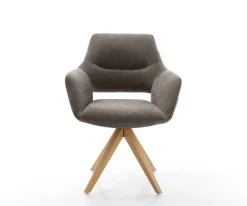 DrehstuhlYago-Flex mit Armlehnen Strukturstoff Soft Taupe Holzgestell kantig Natur 360° drehbar Taschenfederkern Versandfertig ca. 28.10.26