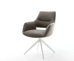 DrehstuhlYago-Flex mit Armlehnen Strukturstoff Soft Taupe Kreuzgestell breit Weiß 360° drehbar Wippfunktion Taschenfederkern Sofort versandfertig
