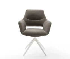 DrehstuhlYago-Flex mit Armlehnen Strukturstoff Soft Taupe Kreuzgestell breit Weiß 360° drehbar Wippfunktion Taschenfederkern Sofort versandfertig