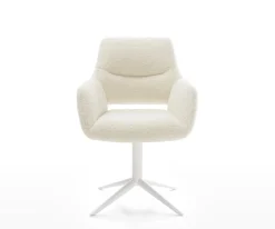 DrehstuhlYago-Flex mit Armlehnen Teddystoff Beige Fußkreuz Weiß 360° drehbar Wippfunktion Taschenfederkern Sofort versandfertig
