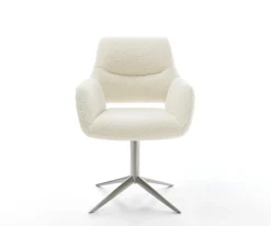 DrehstuhlYago-Flex mit Armlehnen Teddystoff Beige Fußkreuz Edelstahl 360° drehbar Wippfunktion Taschenfederkern Sofort versandfertig