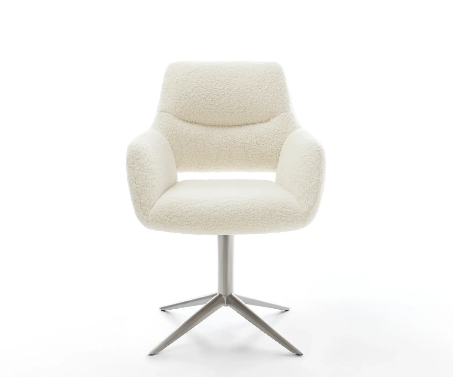 DrehstuhlYago-Flex mit Armlehnen Teddystoff Beige Fußkreuz Edelstahl 360° drehbar Wippfunktion Taschenfederkern Sofort versandfertig