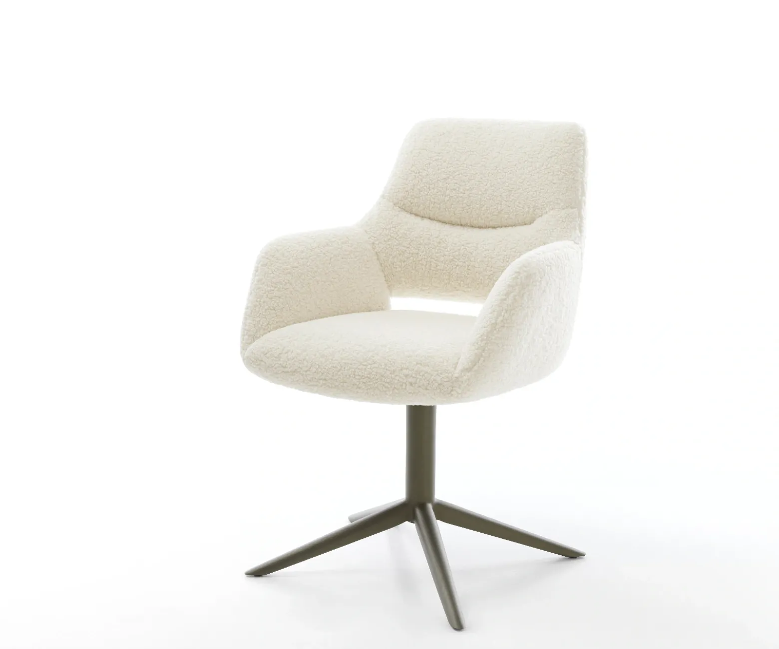 DrehstuhlYago-Flex mit Armlehnen Teddystoff Beige Fußkreuz Effektfinish Titan 360° drehbar Wippfunktion Taschenfederkern Sofort versandfertig