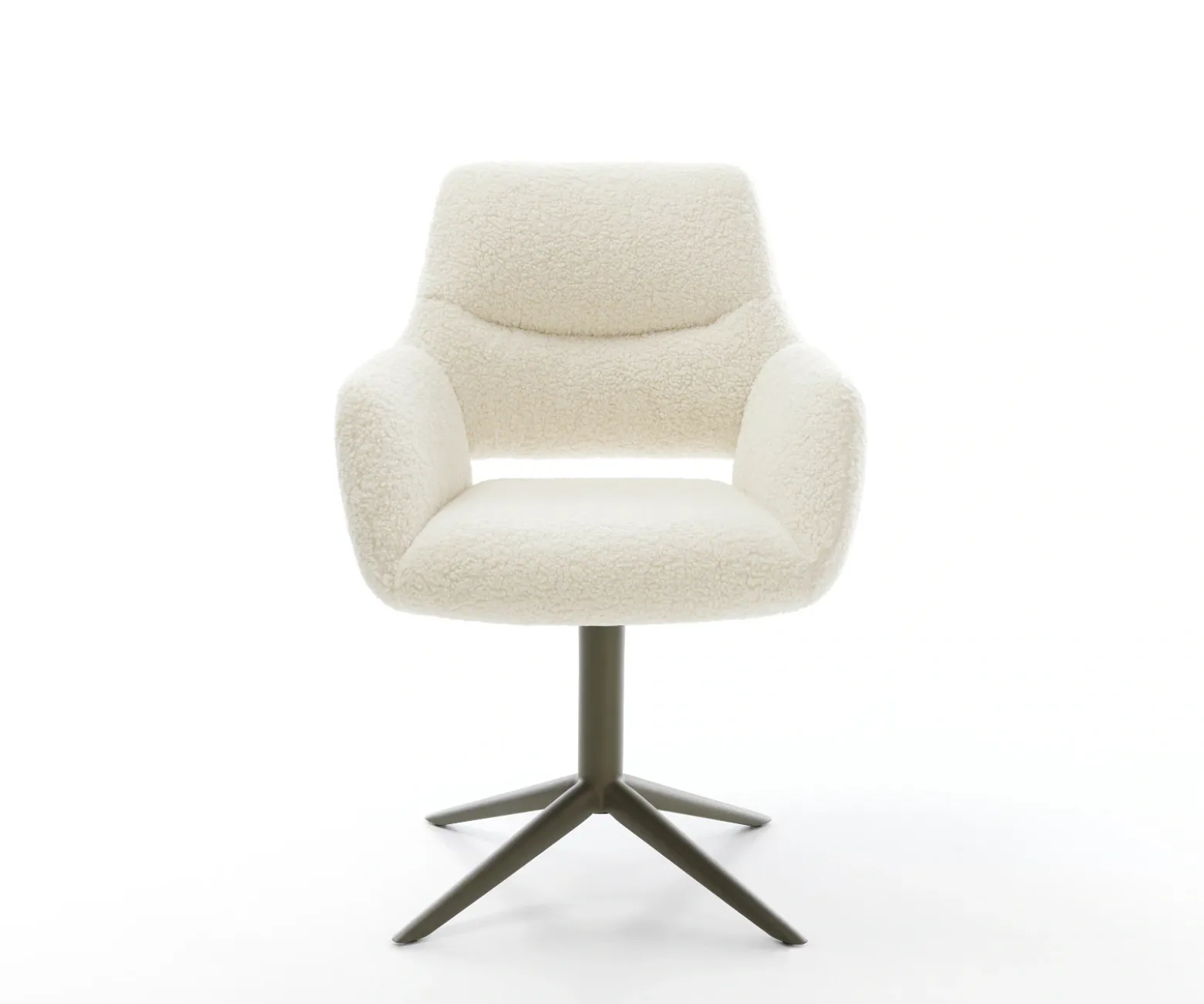 DrehstuhlYago-Flex mit Armlehnen Teddystoff Beige Fußkreuz Effektfinish Titan 360° drehbar Wippfunktion Taschenfederkern Sofort versandfertig