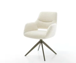 DrehstuhlYago-Flex mit Armlehnen Teddystoff Beige Kreuzgestell breit Effektfinish Titan 360° drehbar Wippfunktion Taschenfederkern Sofort versandfertig