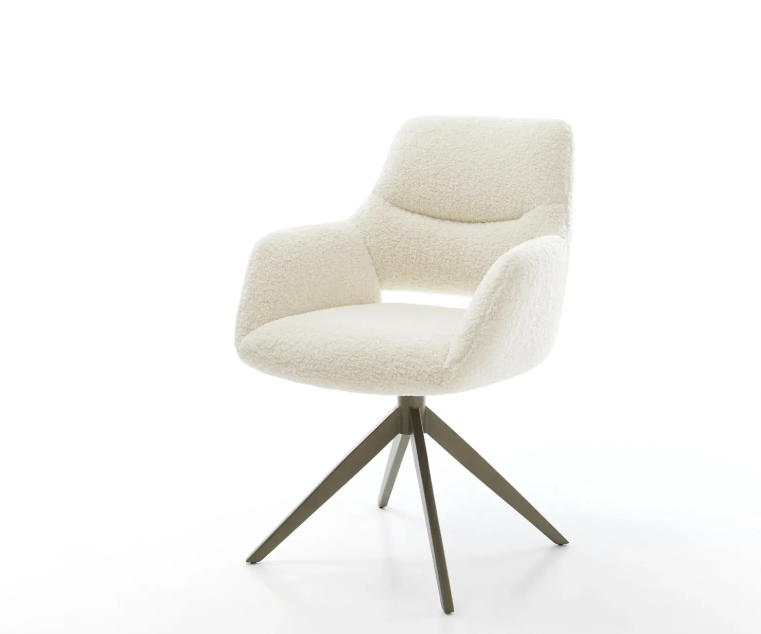DrehstuhlYago-Flex mit Armlehnen Teddystoff Beige Kreuzgestell breit Effektfinish Titan 360° drehbar Wippfunktion Taschenfederkern Sofort versandfertig