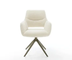 DrehstuhlYago-Flex mit Armlehnen Teddystoff Beige Kreuzgestell breit Effektfinish Titan 360° drehbar Wippfunktion Taschenfederkern Sofort versandfertig