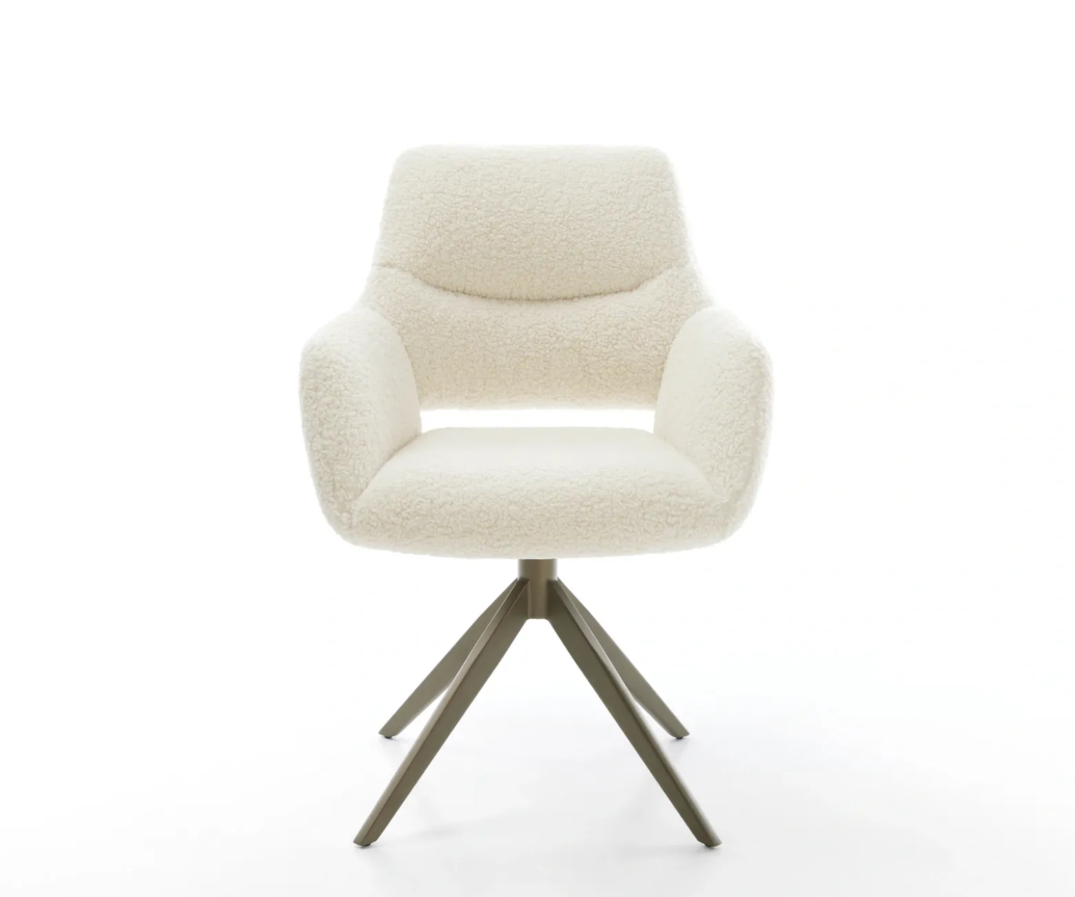 DrehstuhlYago-Flex mit Armlehnen Teddystoff Beige Kreuzgestell breit Effektfinish Titan 360° drehbar Wippfunktion Taschenfederkern Sofort versandfertig