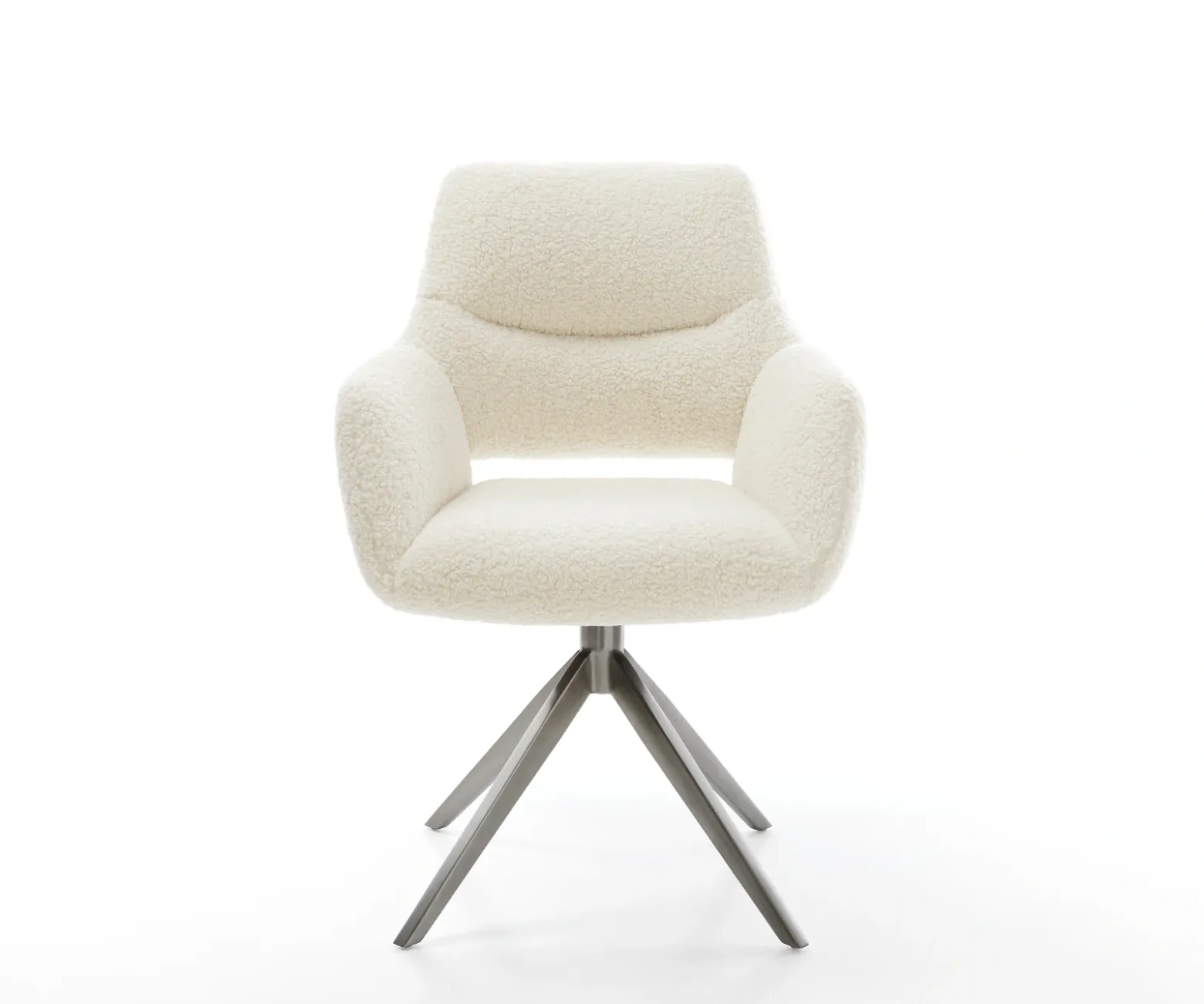 DrehstuhlYago-Flex mit Armlehnen Teddystoff Beige Kreuzgestell breit Graphit 360° drehbar Wippfunktion Taschenfederkern Sofort versandfertig