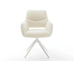 DrehstuhlYago-Flex mit Armlehnen Teddystoff Beige Kreuzgestell breit Weiß 360° drehbar Wippfunktion Taschenfederkern Sofort versandfertig