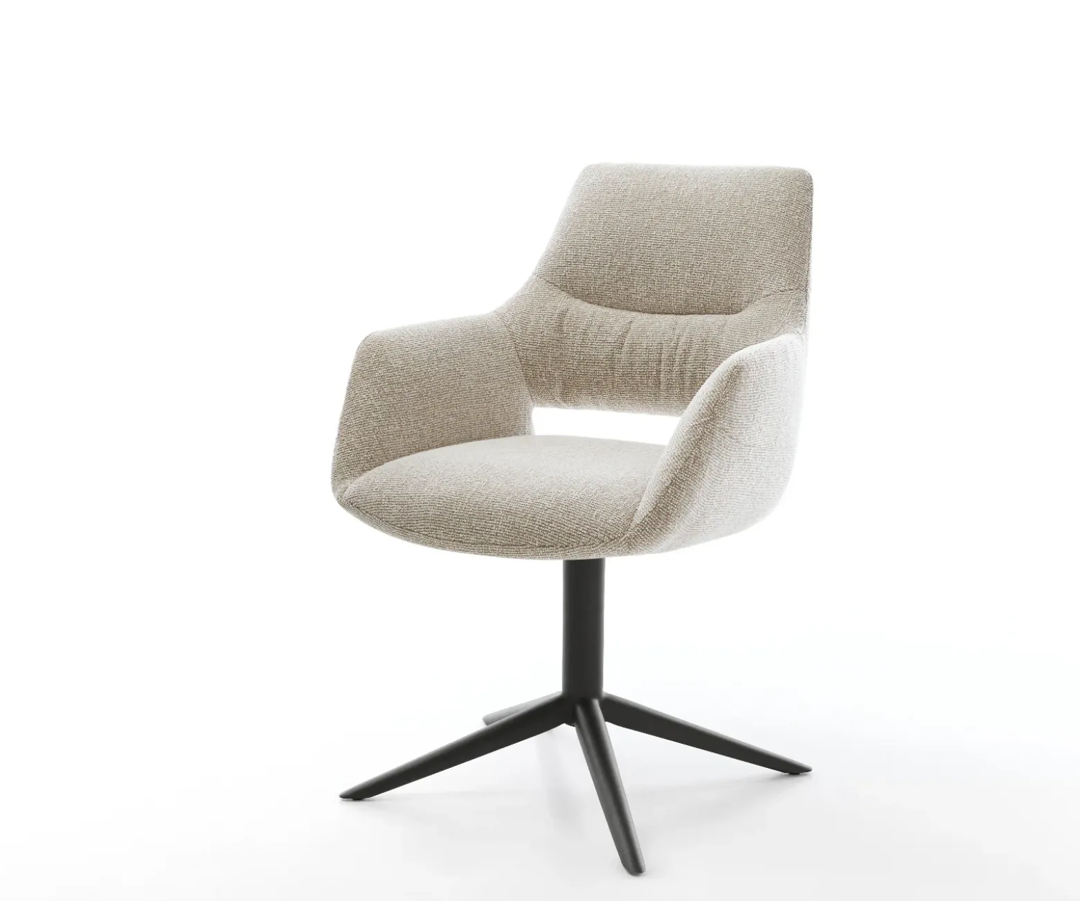 DrehstuhlYago-Flex mit Armlehnen Webstoff Soft Beige Fußkreuz Schwarz 360° drehbar Wippfunktion Taschenfederkern Sofort versandfertig