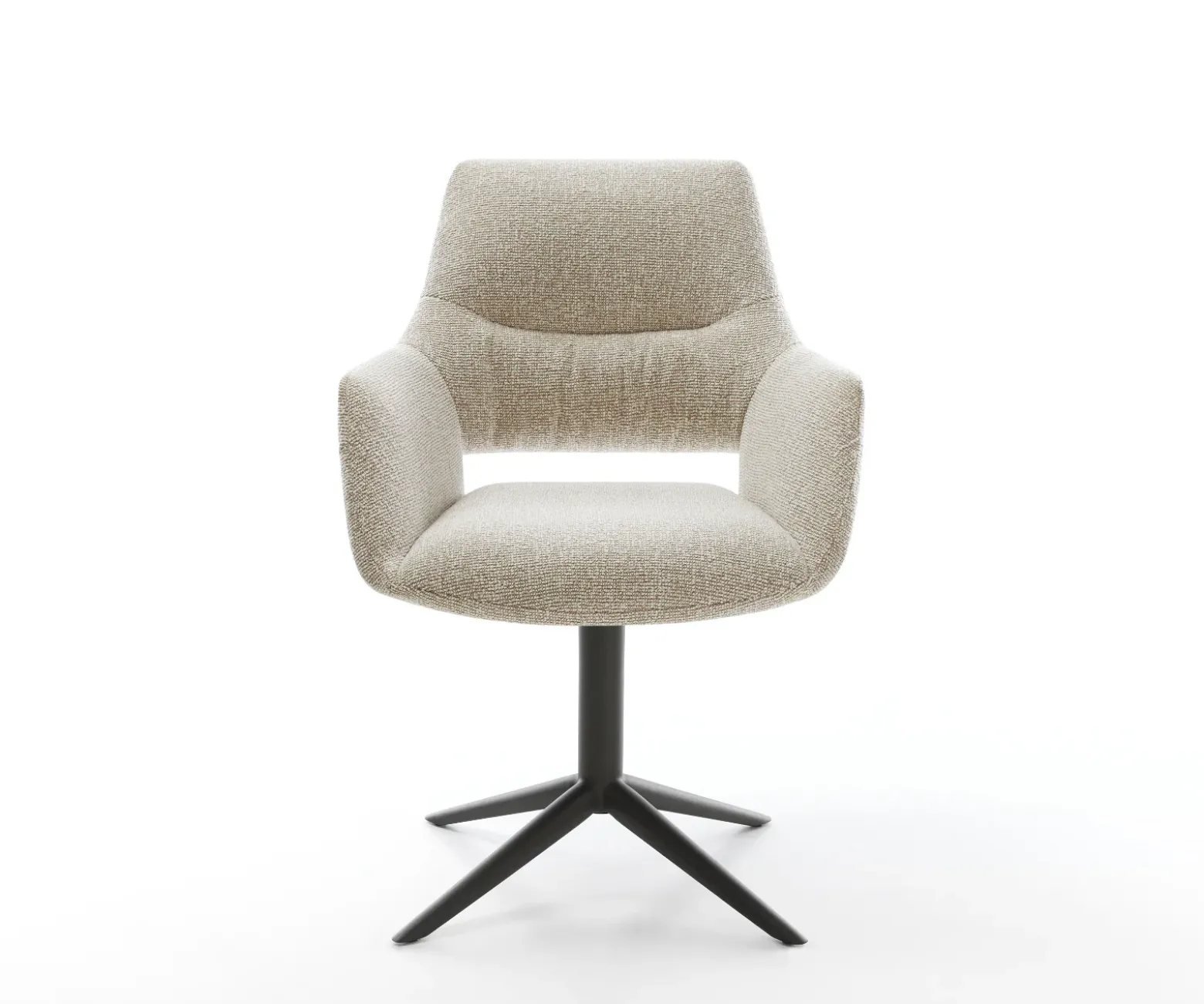DrehstuhlYago-Flex mit Armlehnen Webstoff Soft Beige Fußkreuz Schwarz 360° drehbar Wippfunktion Taschenfederkern Sofort versandfertig