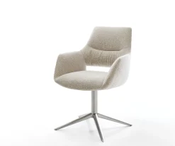DrehstuhlYago-Flex mit Armlehnen Webstoff Soft Beige Fußkreuz Edelstahl 360° drehbar Wippfunktion Taschenfederkern Sofort versandfertig