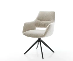 DrehstuhlYago-Flex mit Armlehnen Webstoff Soft Beige Kreuzgestell breit Schwarz 360° drehbar Wippfunktion Taschenfederkern Sofort versandfertig