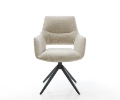DrehstuhlYago-Flex mit Armlehnen Webstoff Soft Beige Kreuzgestell breit Schwarz 360° drehbar Wippfunktion Taschenfederkern Sofort versandfertig