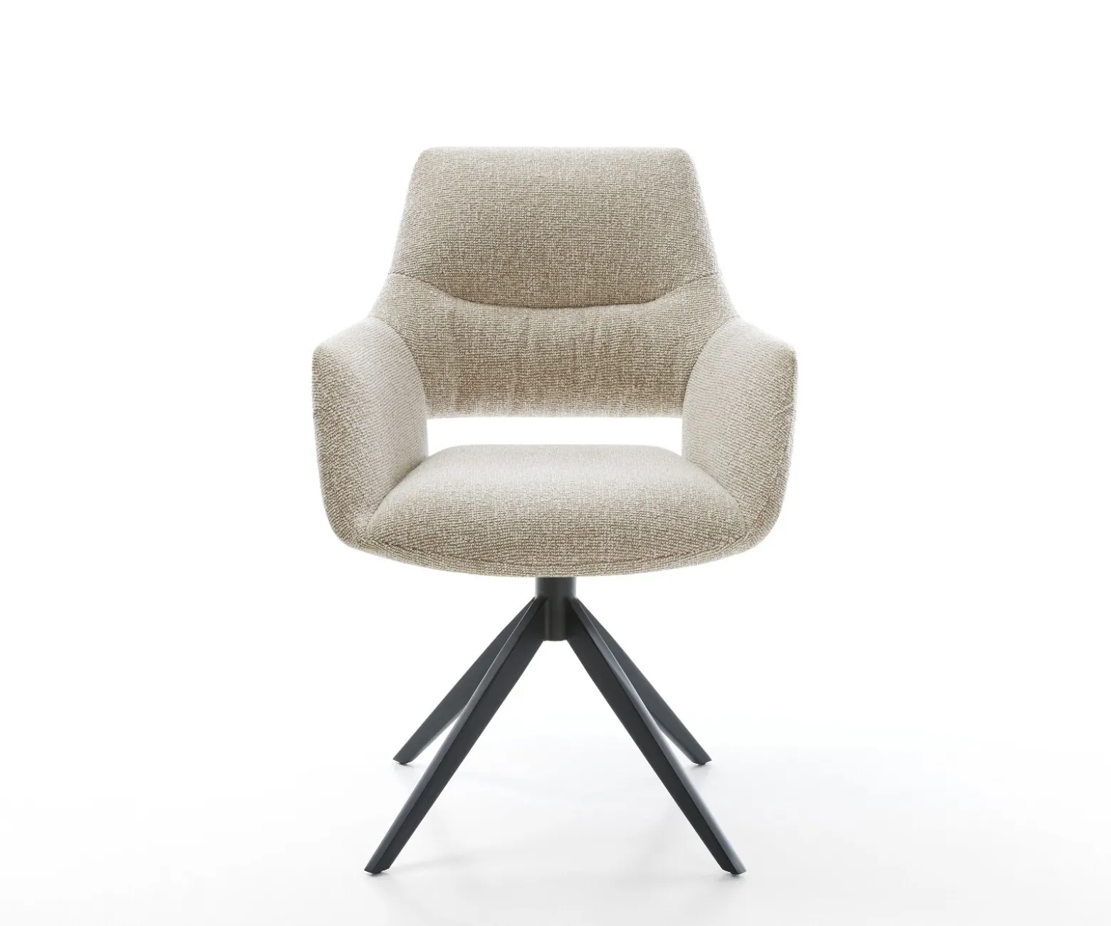 DrehstuhlYago-Flex mit Armlehnen Webstoff Soft Beige Kreuzgestell breit Schwarz 360° drehbar Wippfunktion Taschenfederkern Sofort versandfertig
