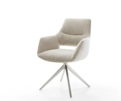 DrehstuhlYago-Flex mit Armlehnen Webstoff Soft Beige Kreuzgestell breit Edelstahl 360° drehbar Wippfunktion Taschenfederkern Sofort versandfertig