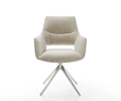 DrehstuhlYago-Flex mit Armlehnen Webstoff Soft Beige Kreuzgestell breit Edelstahl 360° drehbar Wippfunktion Taschenfederkern Sofort versandfertig