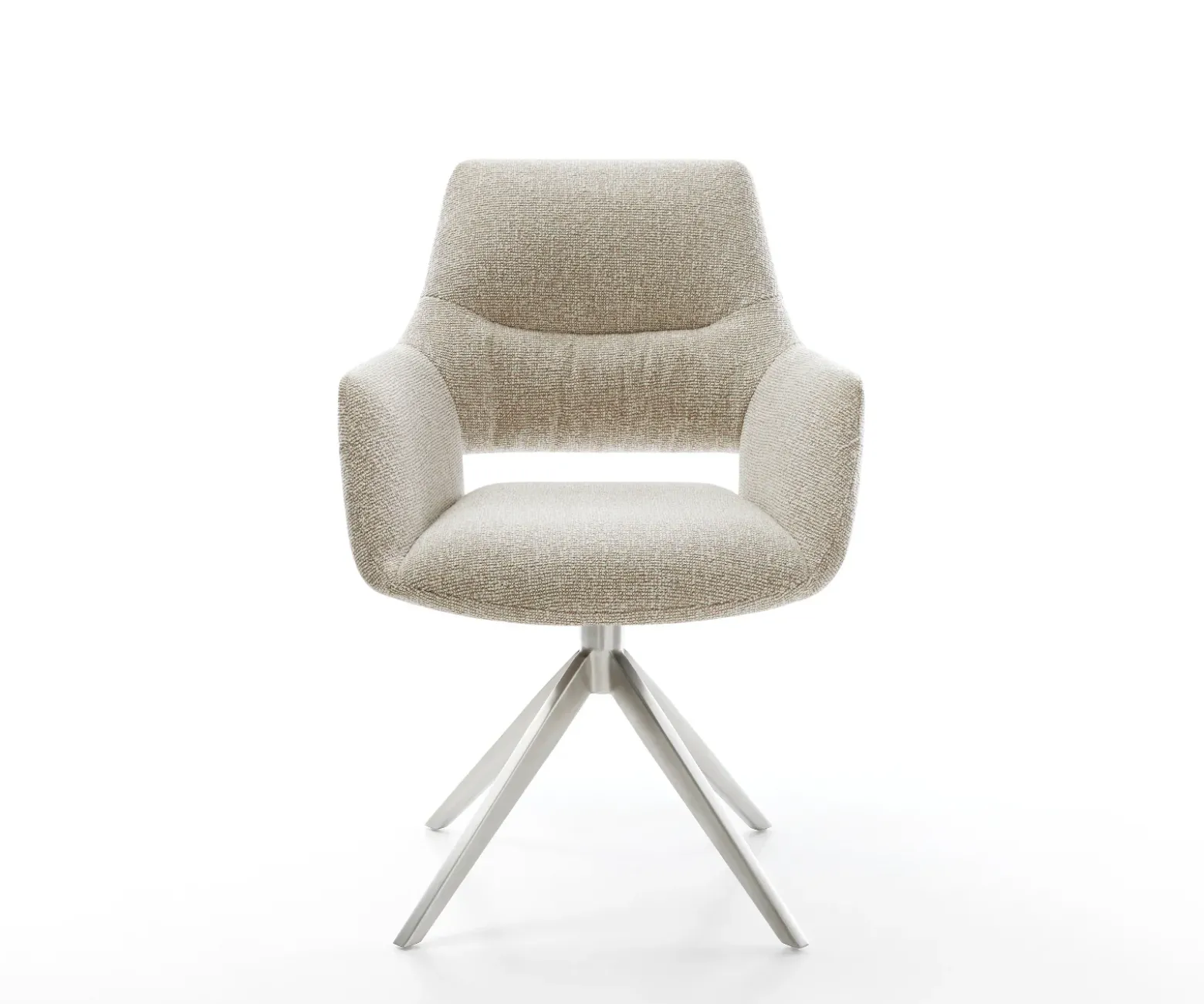 DrehstuhlYago-Flex mit Armlehnen Webstoff Soft Beige Kreuzgestell breit Edelstahl 360° drehbar Wippfunktion Taschenfederkern Sofort versandfertig